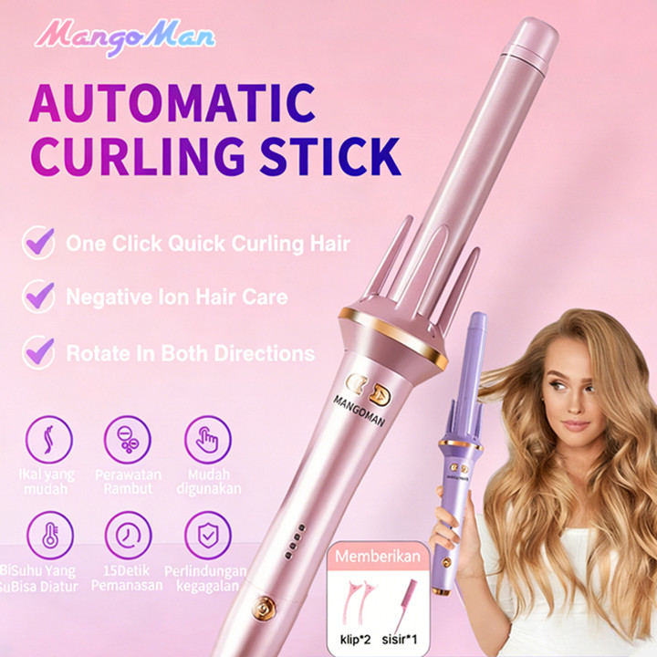 MANGOMAN Hair Curly Styler 28mm Catokan Curly Otomatis Ion Negatif Ceramics Curl