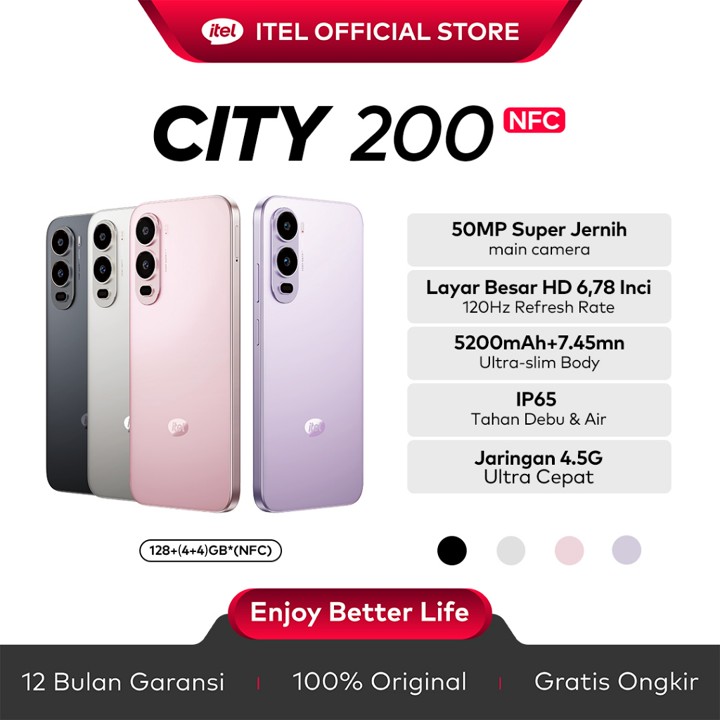 itel City200 NFC RAM 128+8GB(4+4GB) - Big Battery 5200mAh - 6.78'' 120Hz IP65 High Brightness Display
