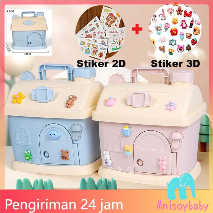 Celengan Rumah Kecil Kotak Uang Kartun Lucu Celengan Dengan Kunci Dan Kunci, Hadiah Untuk Anak-Anak/Celengan Bentuk Rumah / Celengan Koin Dan Kertas