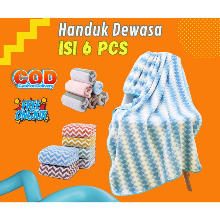 VL - COD MURAH HANDUK MANDI UKURAN STANDART DEWASA ISI 6 PCS BAHAN MICROFIBER UK 70 X 140 CM