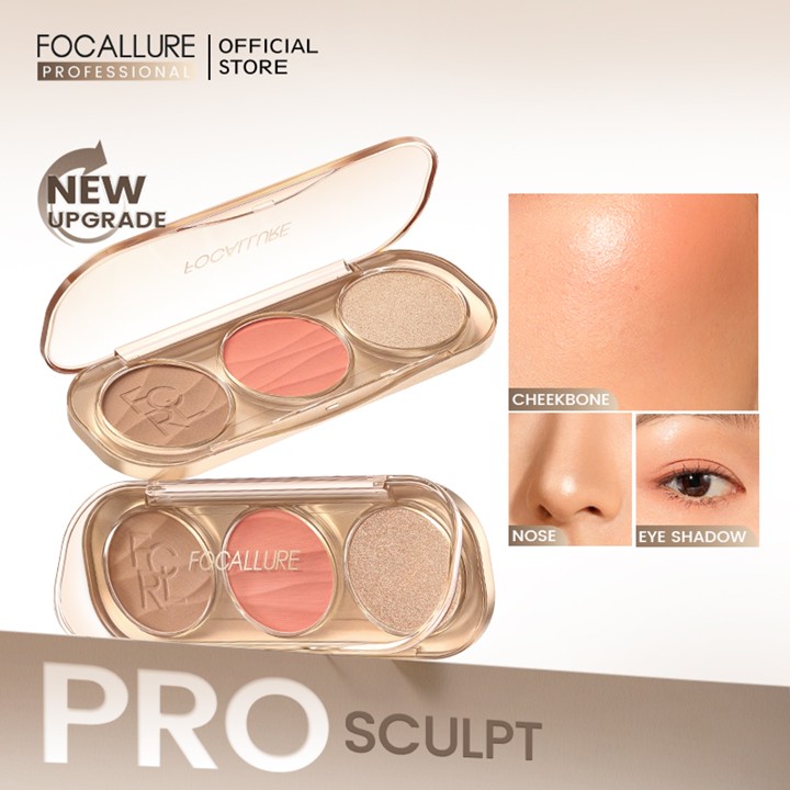 FOCALLURE Pro-Sculpt 3-in-1 3D Palette Highlighter & Contour & Blush Multi-Use